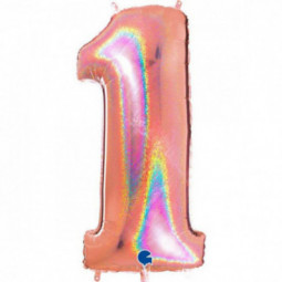 Holographic Rose Gold Giant Number Supershape Foil Balloons - Numbers 0 - 9 - Inflated