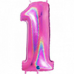 Holographic Pink Giant Number Supershape Foil Balloons - Numbers 0 - 9 - Inflated