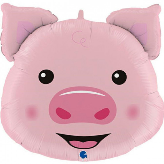 Pig Head SuperShape Foil Balloon - Inflated Pig Head SuperShape Foil Balloon - Inflated
