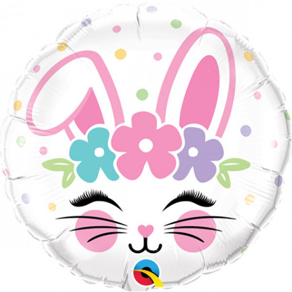Easter Bunny Face Round Foil Balloon - Inflated Easter Bunny Face Round Foil Balloon - Inflated