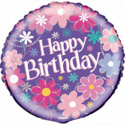 Birthday Blossoms Round Foil Balloon - Inflated