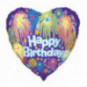 Fireworks Happy Birthday Heart Foil Balloon - Inflated