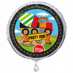 Construction Party Zone Round Foil Balloon - Inflated