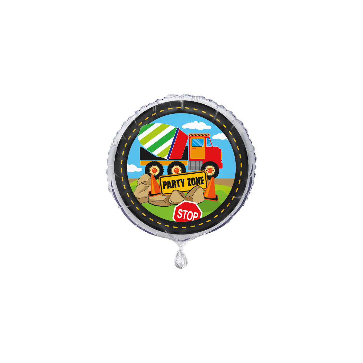Construction Party Zone Round Foil Balloon - Inflated