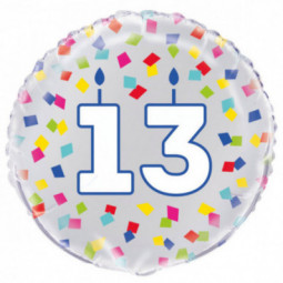 Rainbow Confetti 13th Birthday Round Foil Balloon - Inflated