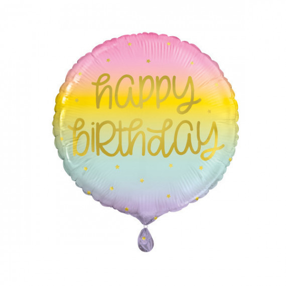 Pastel Rainbow Birthday Round Foil Balloon - Inflated