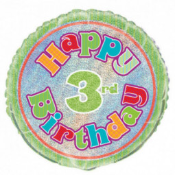 3rd Birthday Round Foil Balloon - Inflated