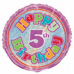 5th Birthday Round Foil Balloon - Inflated