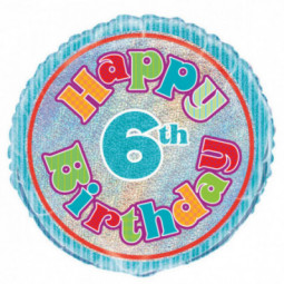 6th Birthday Round Foil Balloon - Inflated