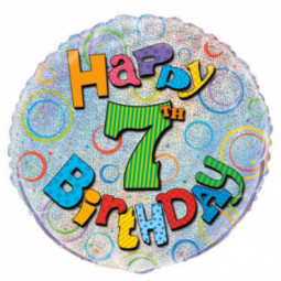 7th Birthday Round Foil Balloon - Inflated