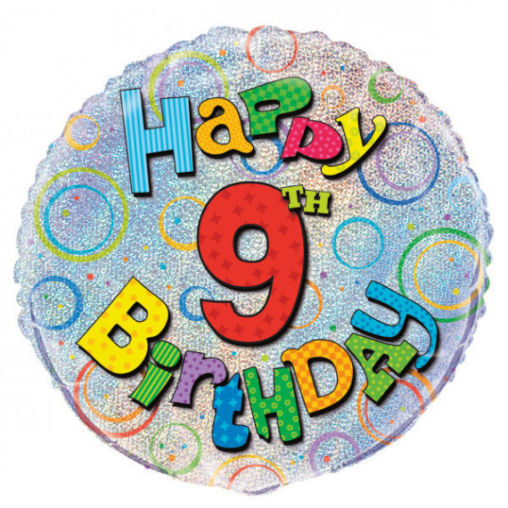 9th Birthday Round Foil Balloon - Inflated