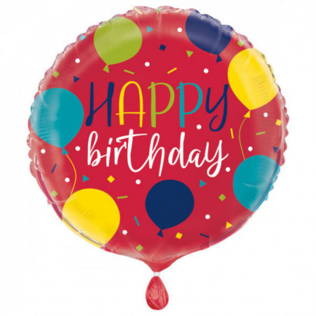 Red Happy Birthday Round Foil Balloon - Inflated