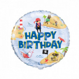 Ahoy Pirate Happy Birthday Round Foil Balloon - Inflated