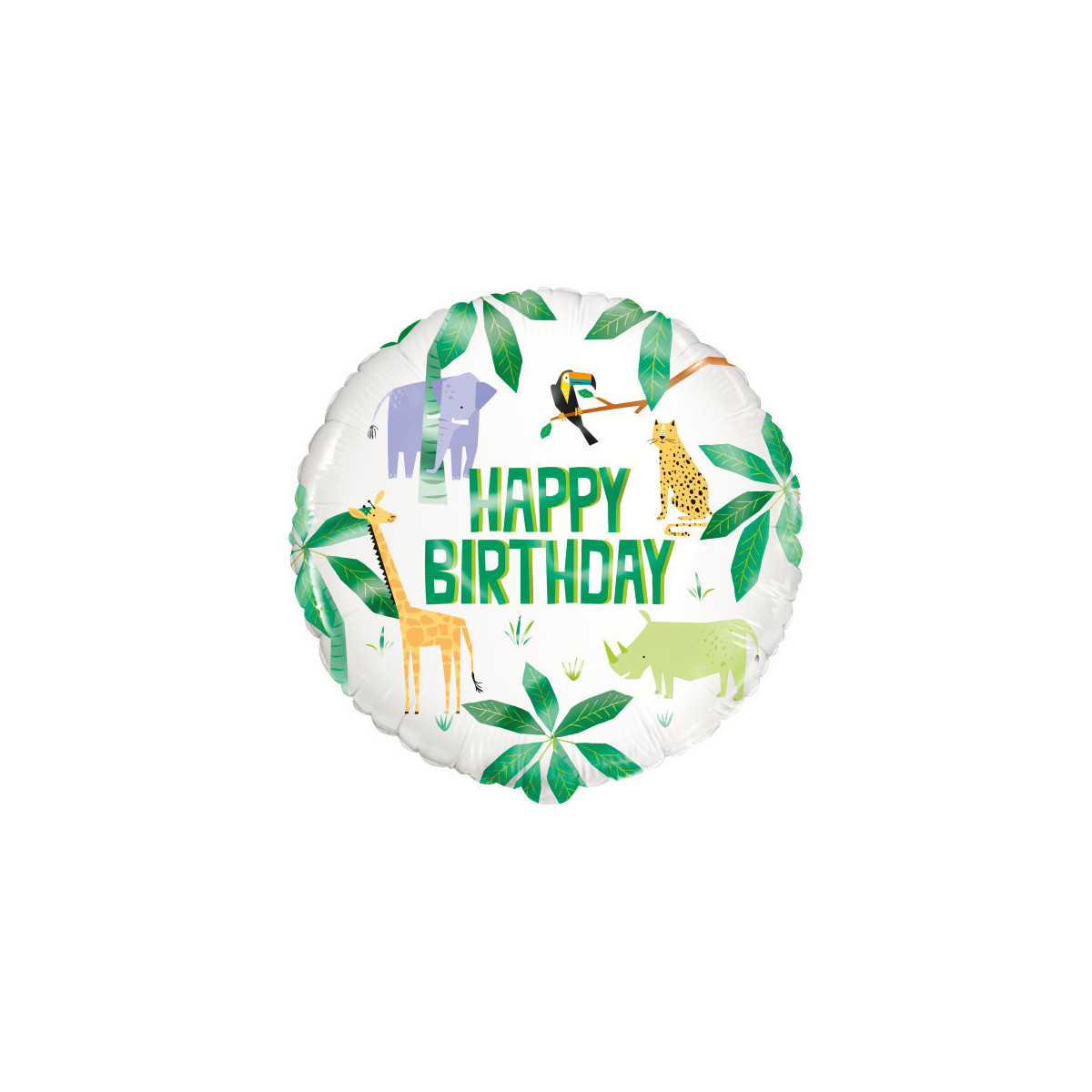 Animal Safari Happy Birthday Round Foil Balloon - Inflated