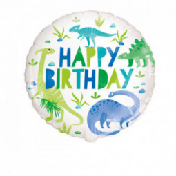 Dinosaur Happy Birthday Round Foil Balloon - Inflated