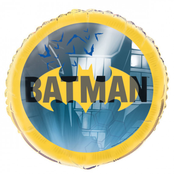 Batman Round Foil Balloon - Inflated Batman Round Foil Balloon - Inflated