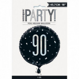 Black  90th Birthday Round Foil Balloon - Inflated
