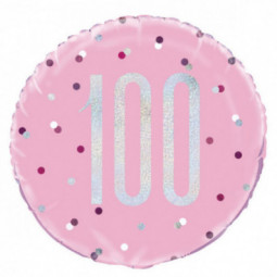 Pink 100th Birthday Round Foil Balloon - Inflated
