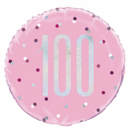 Pink 100th Birthday Round Foil Balloon - Inflated