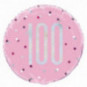 Pink 100th Birthday Round Foil Balloon - Inflated