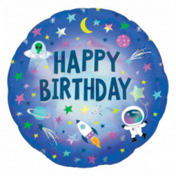 Outer Space Happy Birthday Foil Balloon - Inflated