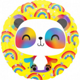 Rainbow Panda Round Foil Balloon - Inflated