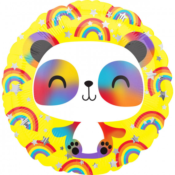 Rainbow Panda Round Foil Balloon - Inflated Rainbow Panda Round Foil Balloon - Inflated