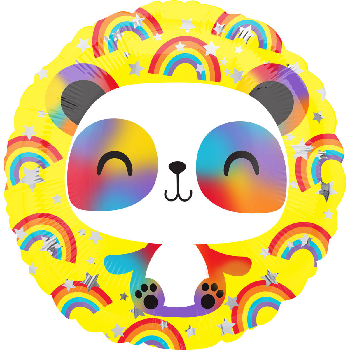 Rainbow Panda Round Foil Balloon - Inflated Rainbow Panda Round Foil Balloon - Inflated