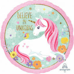 Magical Unicorn Round Foil Balloon - Inflated