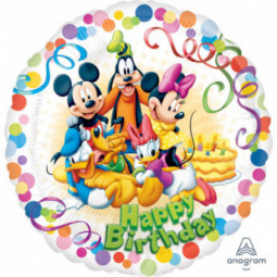 Mickey Mouse Happy Birthday Round Foil Balloon - Inflated