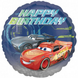 Cars 3 Happy Birthday Round Foil Balloon - Inflated
