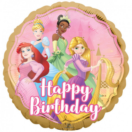 Disney Princess Happy Birthday Round Foil Balloon - Inflated