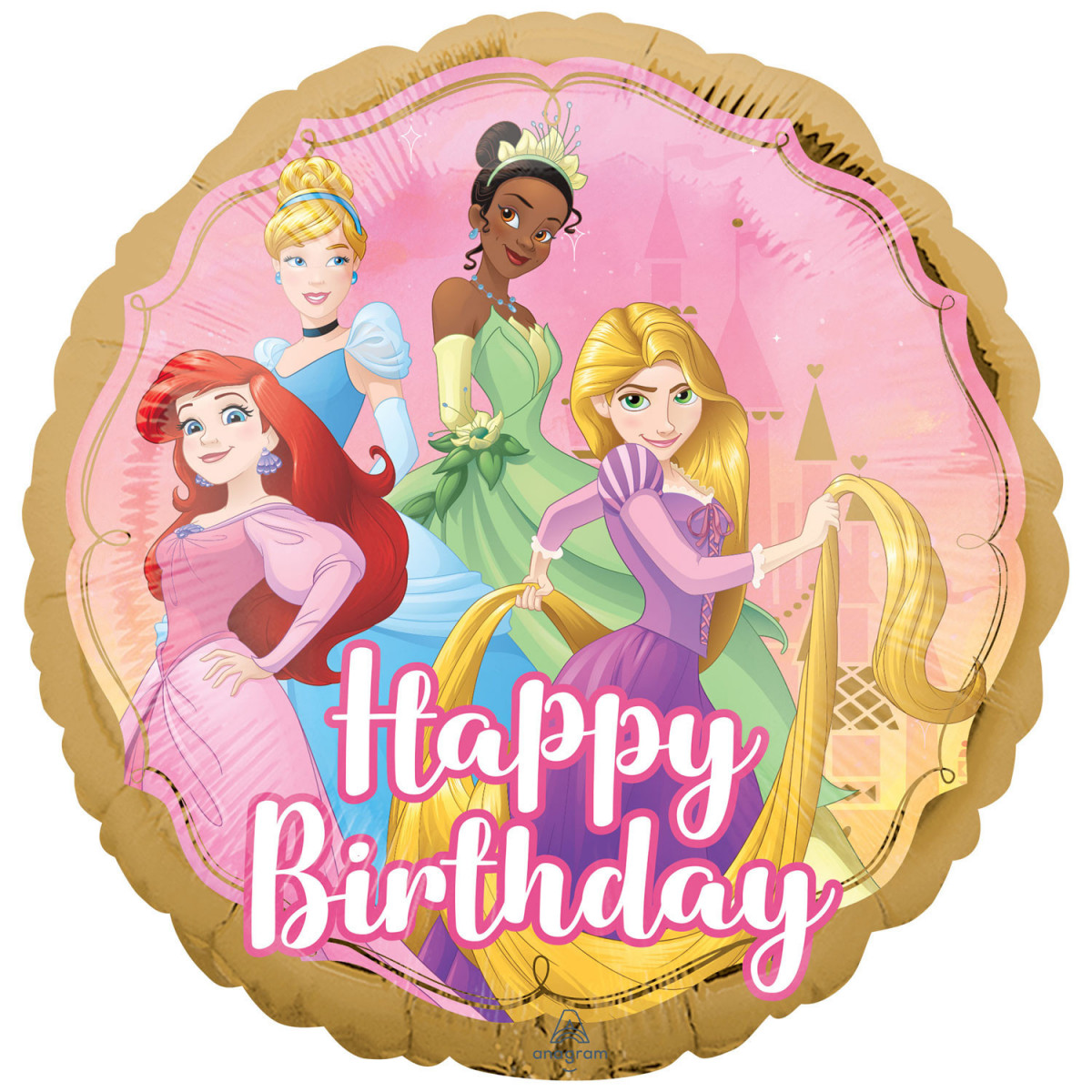 Disney Princess Happy Birthday Round Foil Balloon - Inflated
