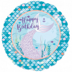 Mermaid Tales Happy Birthday Round Foil Balloon - Inflated
