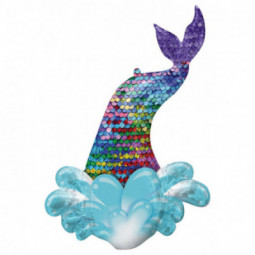 Sequin Mermaid Tail Supershape Foil Balloon - Inflated