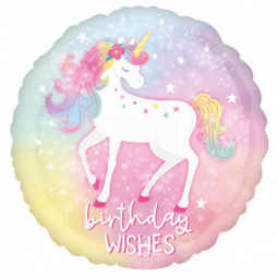 Enchanted Unicorn Birthday Wishes Foil Balloon - Inflated