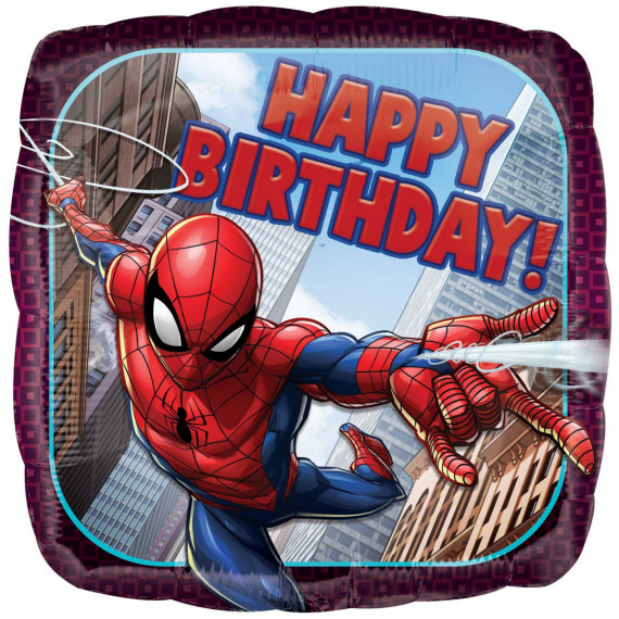 Spider-Man Happy Birthday Square Foil Balloon - Inflated Spider-Man Happy Birthday Square Foil Balloon - Inflated