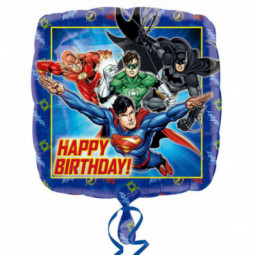 Justice League Happy Birthday Square Foil Balloon - Inflated
