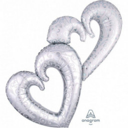Silver Interlocking Hearts Supershape Foil Balloon - Inflated