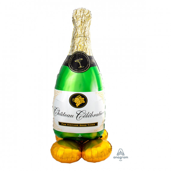 Champagne Bottle Airloonz Foil Balloon - Inflated Champagne Bottle Airloonz Foil Balloon - Inflated