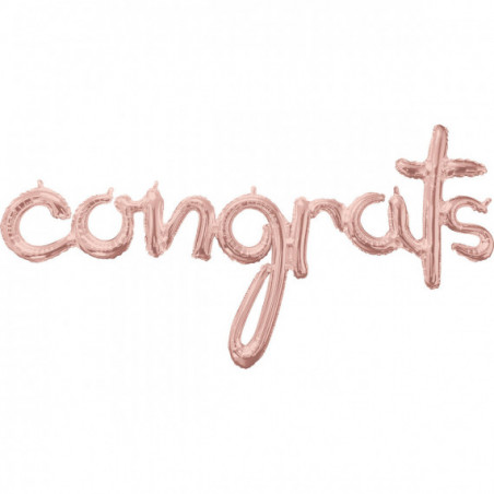 Rose Gold Congrats Air Filled Foil Balloon - Inflated
