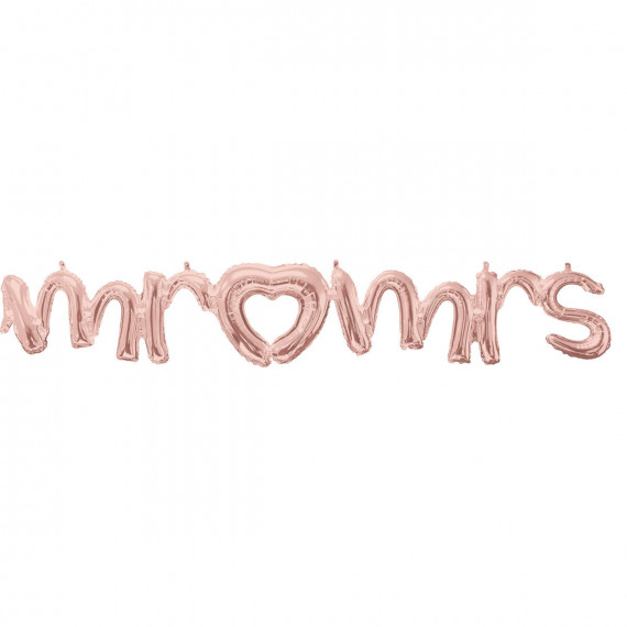 Rose Gold Mr & Mrs Air Filled Foil Balloon - Inflated Rose Gold Mr & Mrs Air Filled Foil Balloon - Inflated