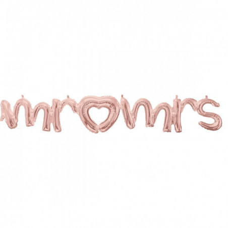 Rose Gold Mr & Mrs Air Filled Foil Balloon - Inflated