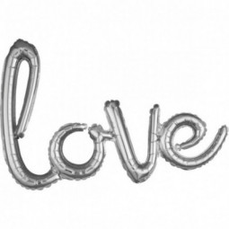Silver Love Air Filled Foil Balloon - Inflated