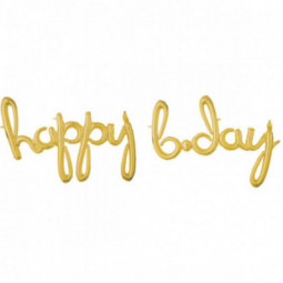 Gold Happy Bday Air Filled Foil Balloon - Inflated