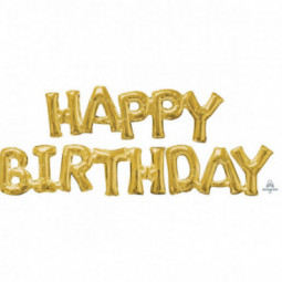 Gold Happy Birthday Air Filled Foil Balloon - Inflated