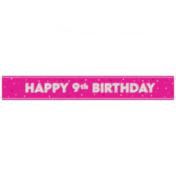 Pink Happy 9th Birthday Foil Banner
