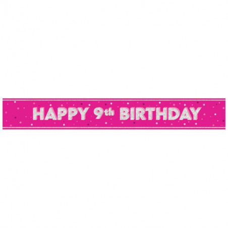 Pink Happy 9th Birthday Foil Banner