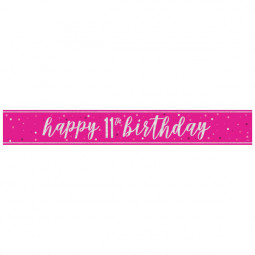 Pink Happy 11th Birthday Foil Banner