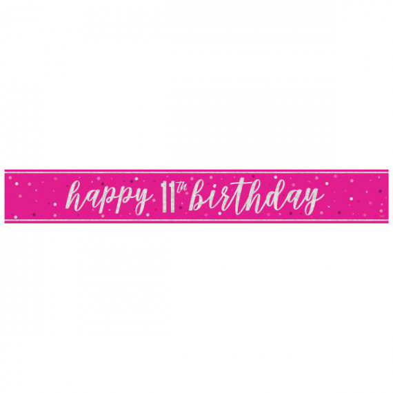 Pink Happy 11th Birthday Foil Banner